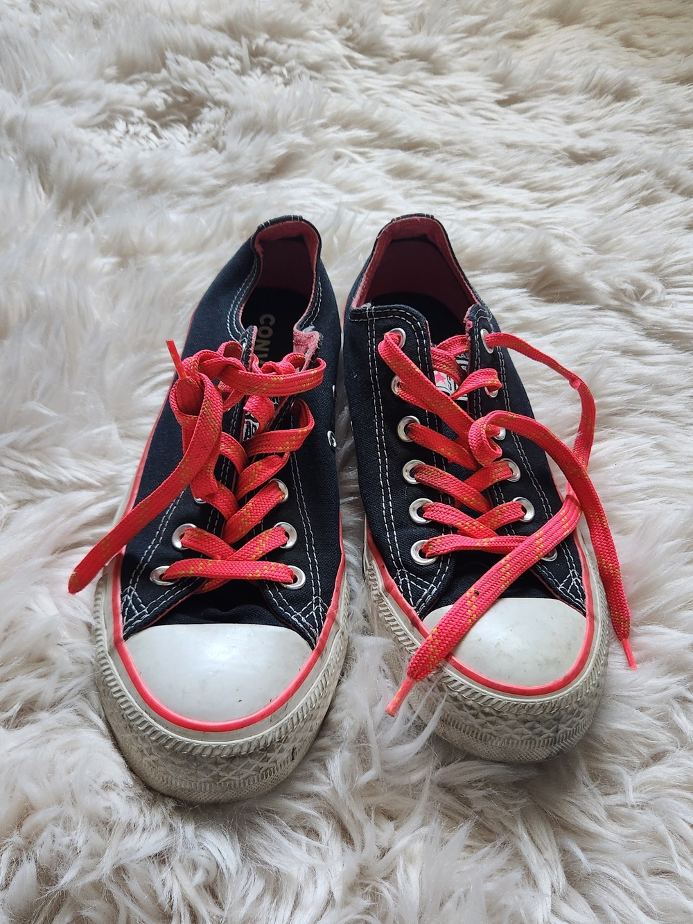 Converse Black Canvas Sneakers with Pink/Coral Laces